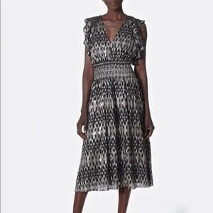 JOIE Phoebe Metallic Flutter Sleeve Silk Blend Midi Dress Sz S‎